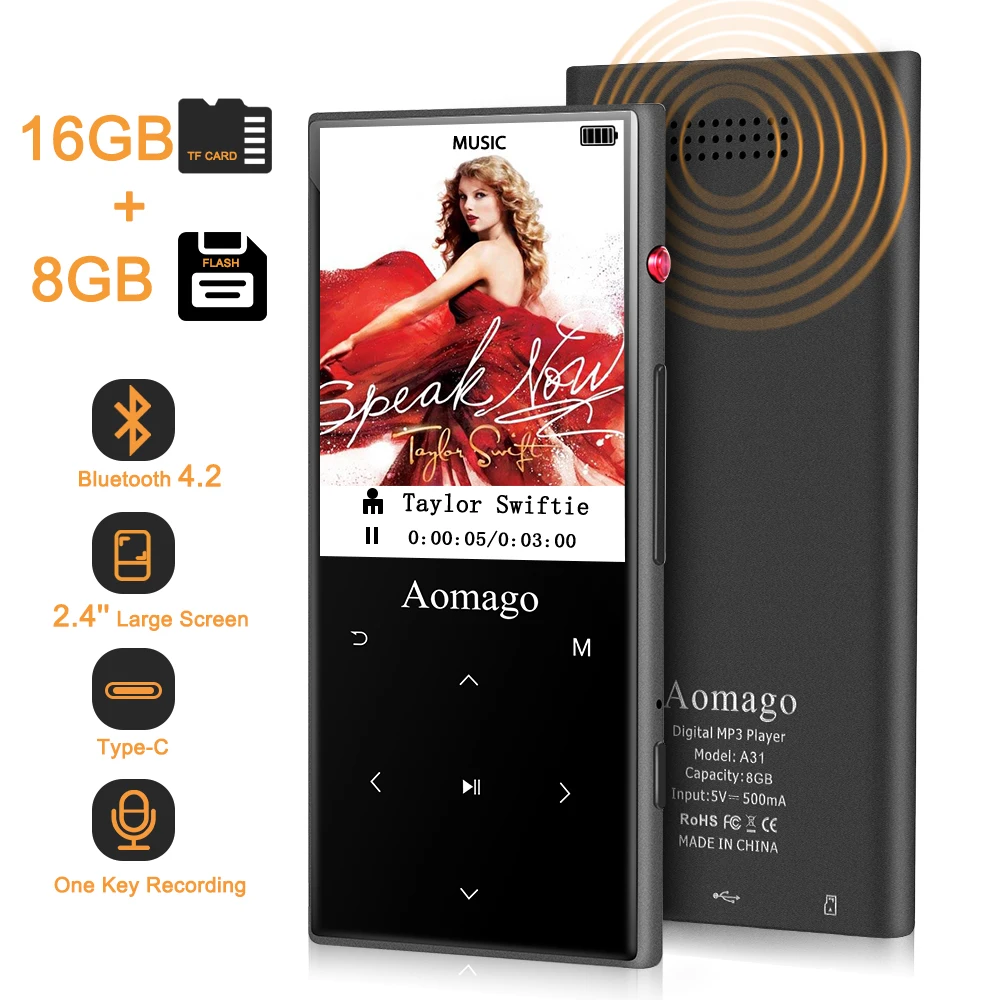  Aomago Sports BT 4 1 MP3 встроенный динамик fm-радио шагомер HiFi без потерь цифровой музыкальный