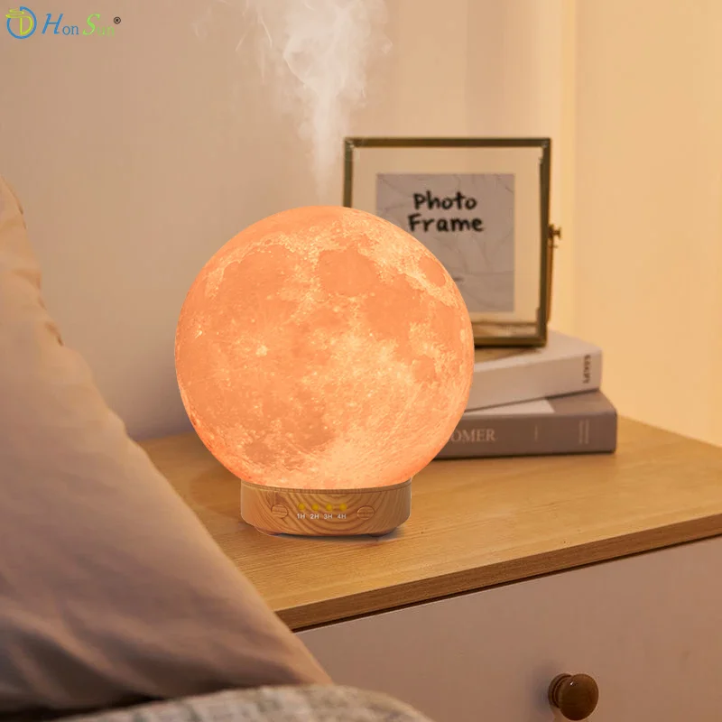 HonSun 2024 new design 3D moon lamp light diffuser Manufacturer Unique Cool Mist Automatic Off Machine Smart Appliances Diffusor