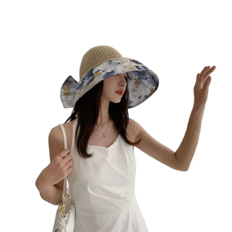 Korean Style New Design Joint Straw Hat Folding Sun Protection Beach Hat