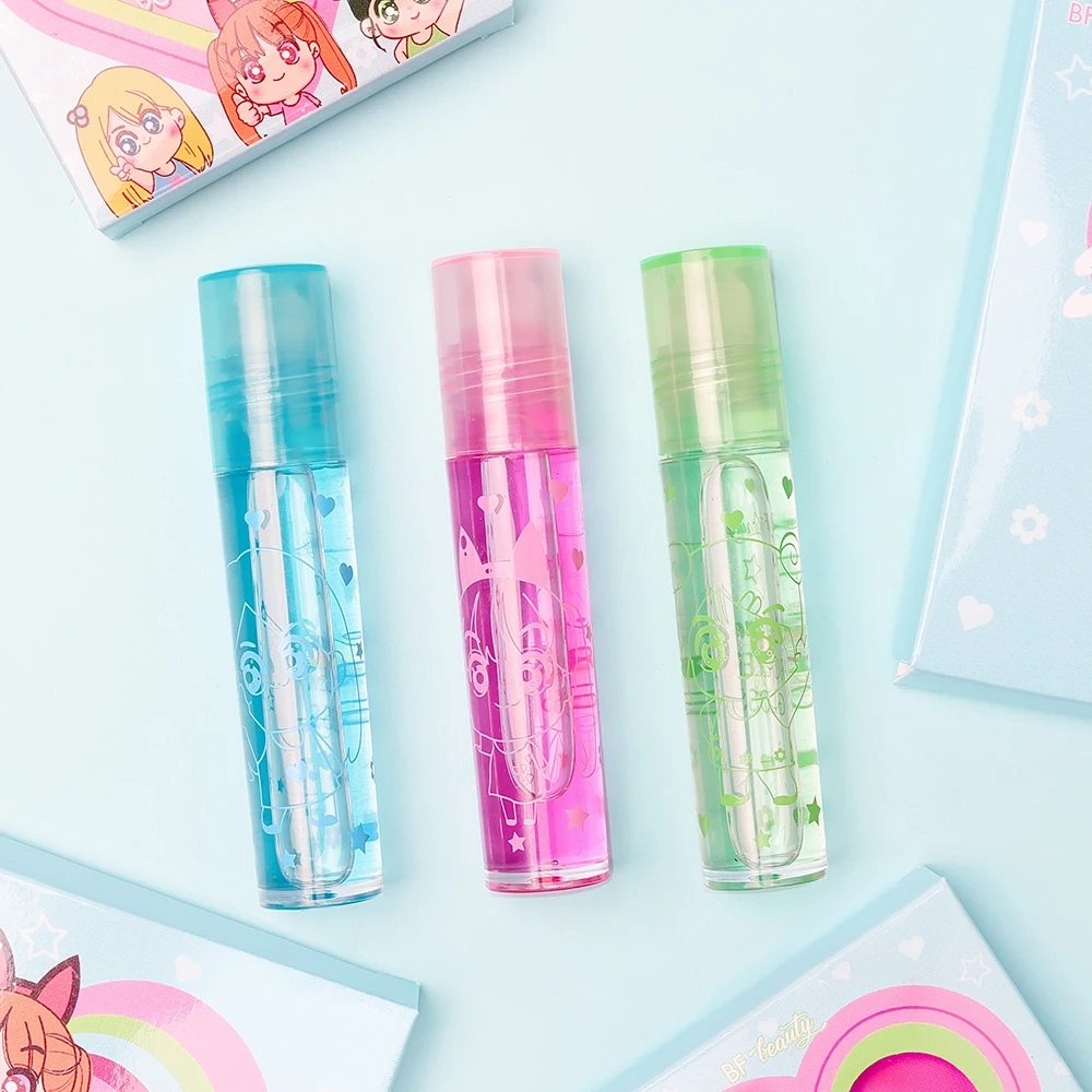 Cosmetics OEM Privet Label Color Changing Natural Crystal Lip Gloss Roller Bling Sheer Princess Fruit Roller Ball Lip Gloss