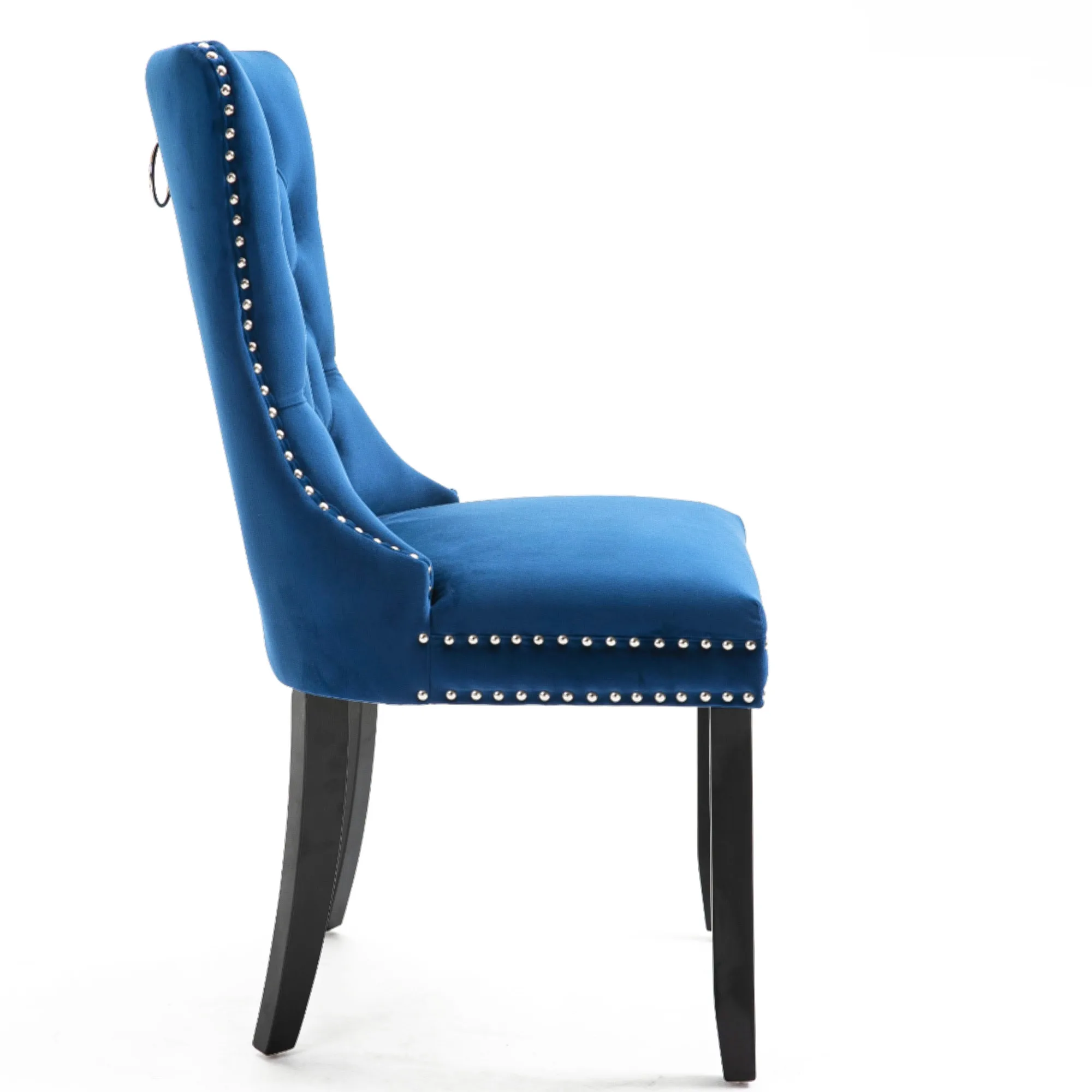 Medieval Retro Luxury Palace Style Dining Chair Velvet High Back Beaded Solid Wood Legs Dining Room Furniture