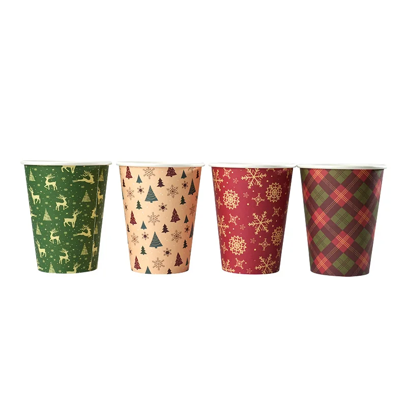 Disposable Biodegradable New Design Christmas Style Coffee Cups for Hot Drink Single Double Wall Paper Cups