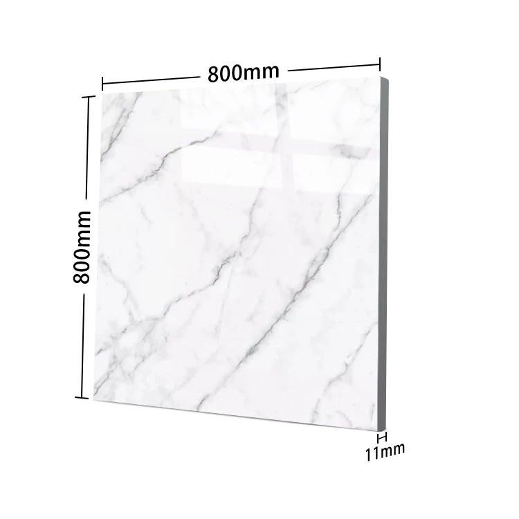 Lobby Hotel High Quality Full Glazed Metallic White Tile Floor and Wall Porcelain Marble Look Carrara White Square Tiles 80x80