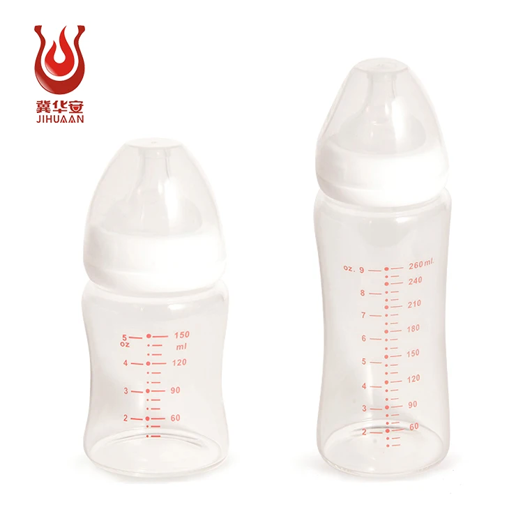 OEM ODM sevice Baby Feeding Bottle 150ml Borosilicate Glass Food grade Silicone breast milk bottle