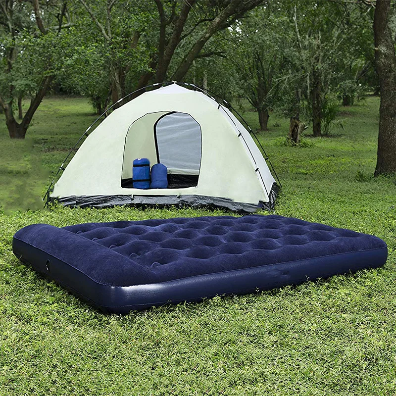 Comfortable Double size Camping Inflatable Flocked Air Bed with built in pump and pillow