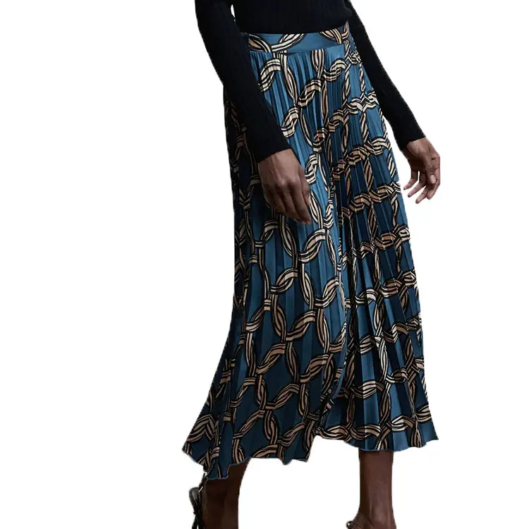 Модный американский стиль плюс размер атласная юбка платья оверсайз дизайнерский узор геометрический принт плиссированная для женщин