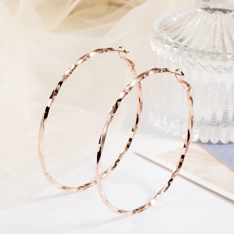 Fashion Trend  Wave Loop Dangle Earrings Big Geometric Gold Sliver Stainless Steel  Circle Earrings For Women