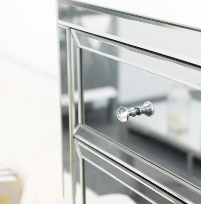 Modern Diamond Mirrored Furniture Drawers Crystal Glass Mirror Storage Cabinets