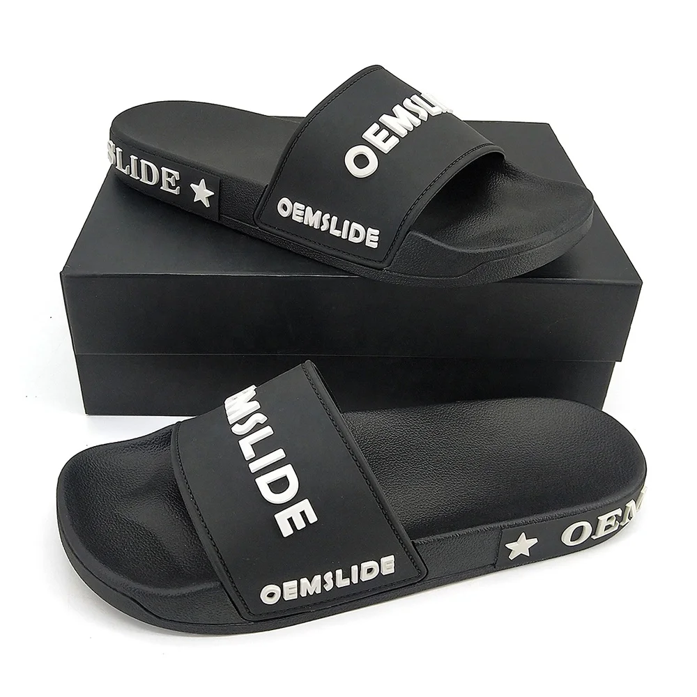 Plain Custom Pvc Slides Sandals Custom Oem Slide sandal 3D Print Customized Black Man Beach Flat Printed Slides Sandal