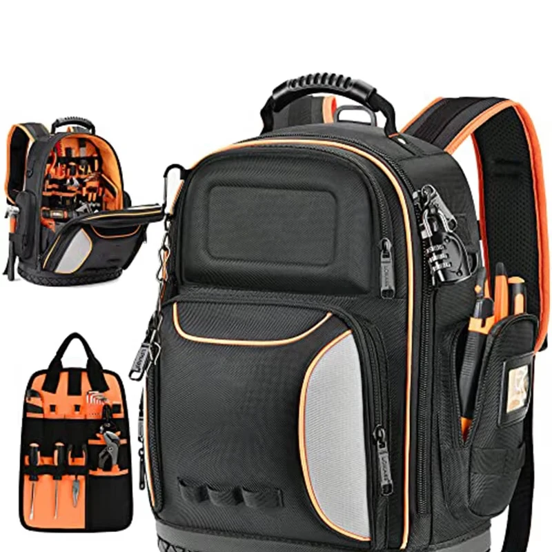 Heavy Duty Tools Organizer Bags  electrician/Construction Work  tools backpack for men  Black and Orange shoulder bag