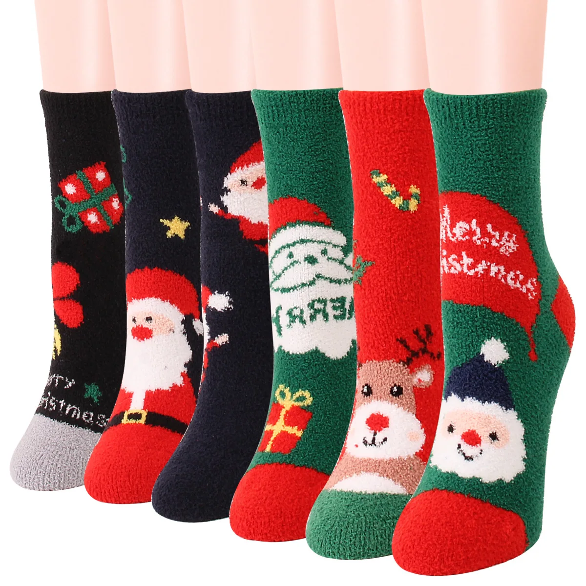 Hot sale cartoon eik santa claus jacquard christmas socks coral fleece fancy christmas women socks