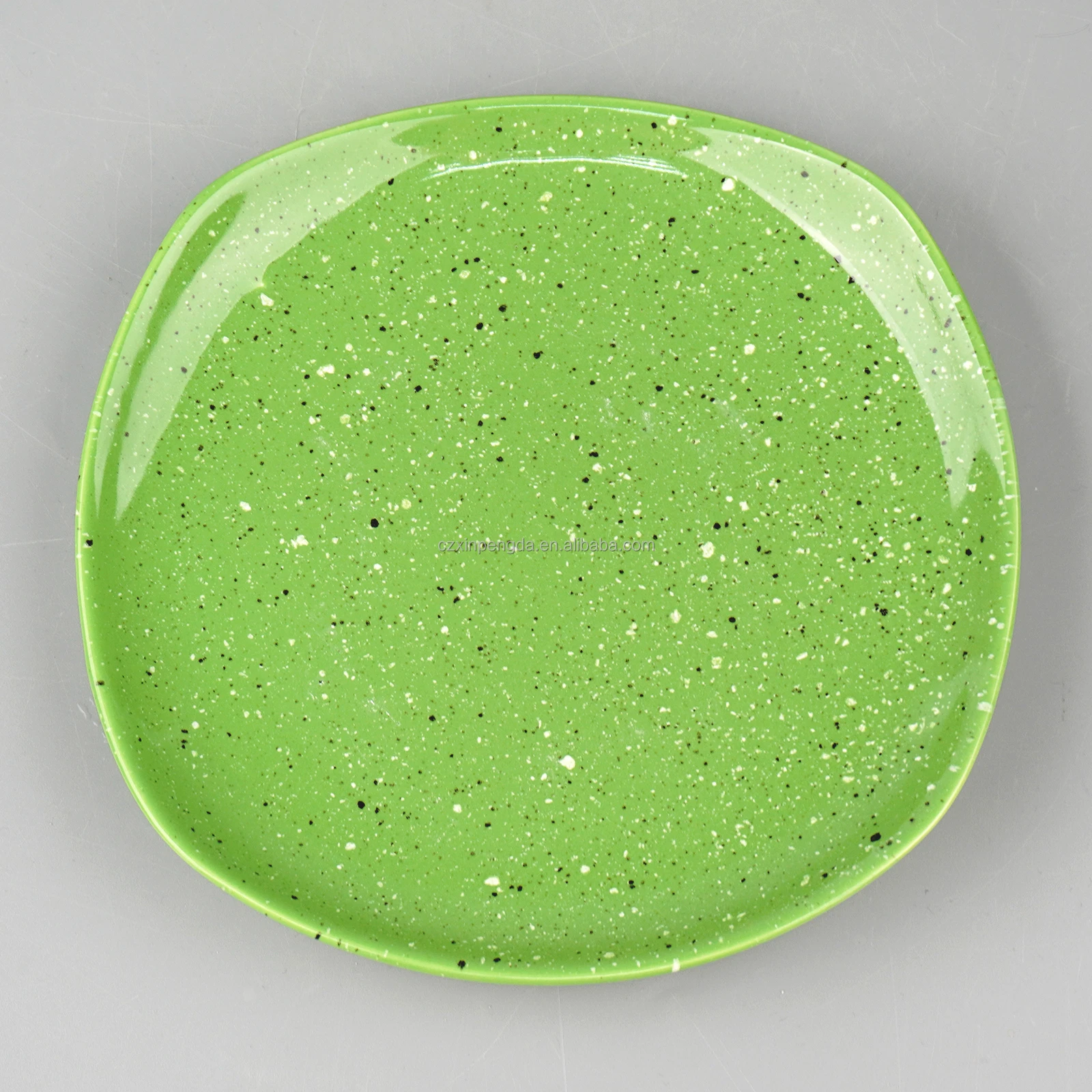 Popular Design Creative Sesame Dots Fruit Dessert Square Ceramic  Plate Green with Speckles High Quality  Durable Porcelain