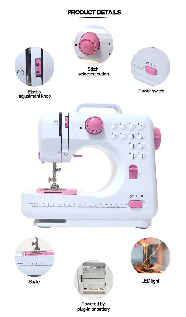 Cheap 505A Sewing Machine Household Knitting Electrical Mini Portable Sewing DC Power Pedal Sewing Machine Mini Russian Manual