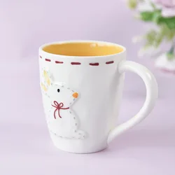 Custom Stoneware relief 3D cartoon cup ceramic mug rabbit household  ritual sense breakfast coffee milk cup