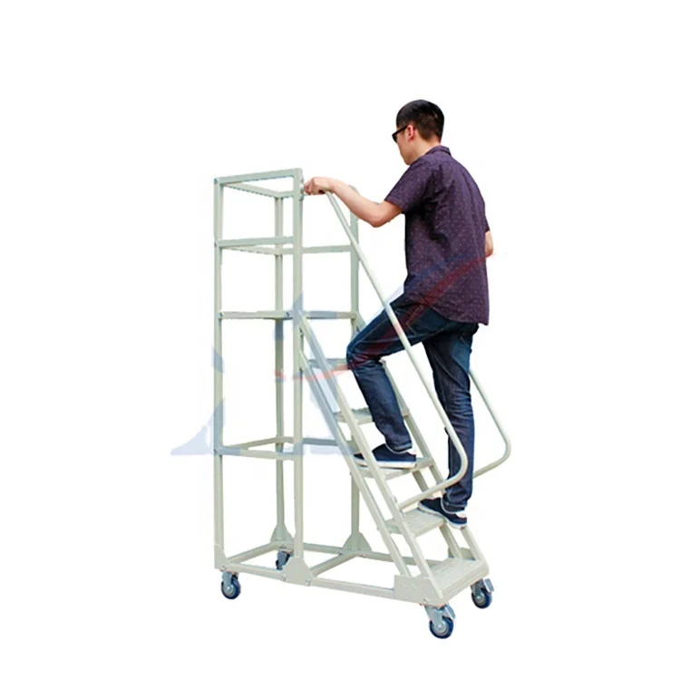 6 steps trolley platform ladder for warehouse supermarket  folding steel step ladder