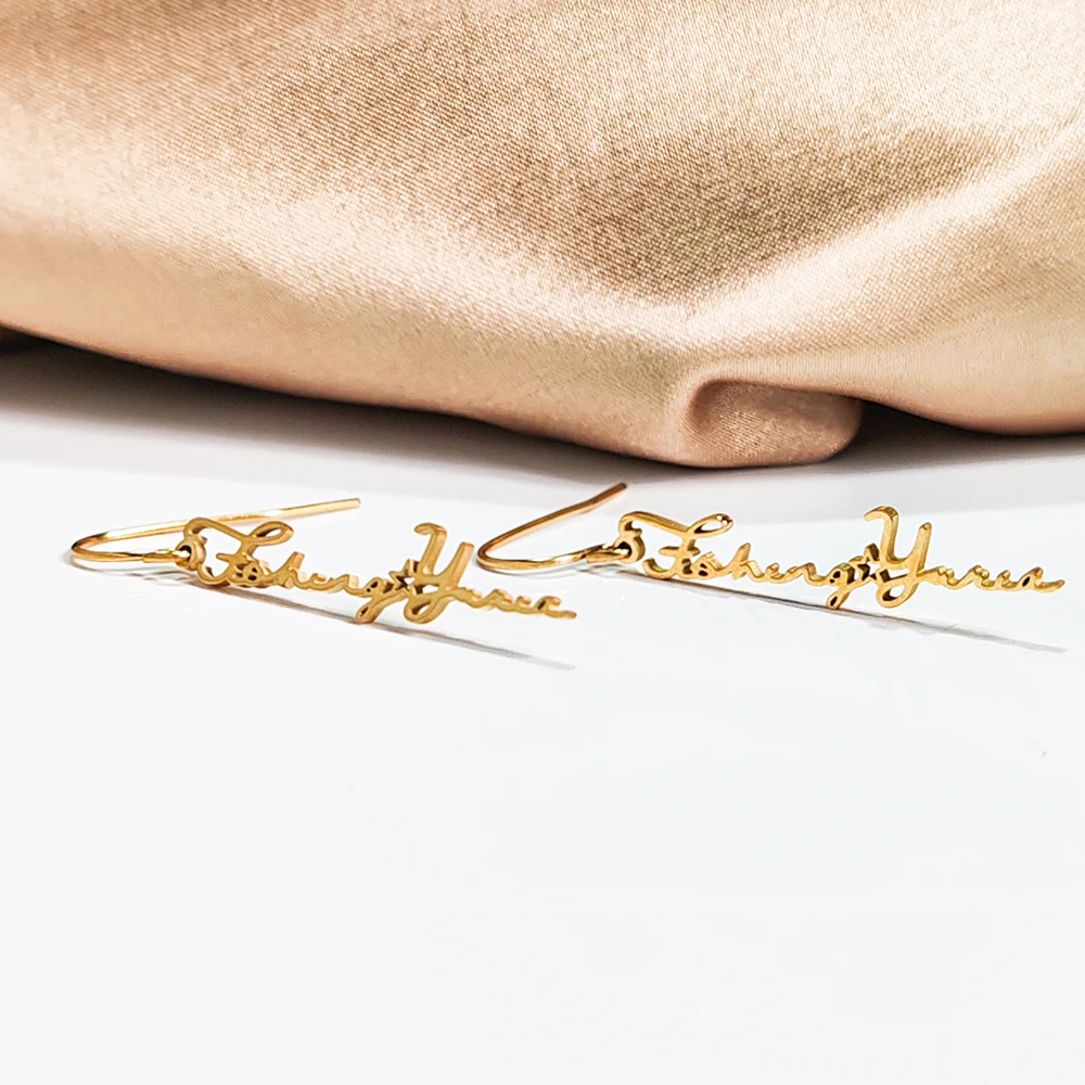 eManco Customized Name Pendant Earrings for Women Gold Color Personalized Letter 316 Stainless Steel Earrings Dropshipping