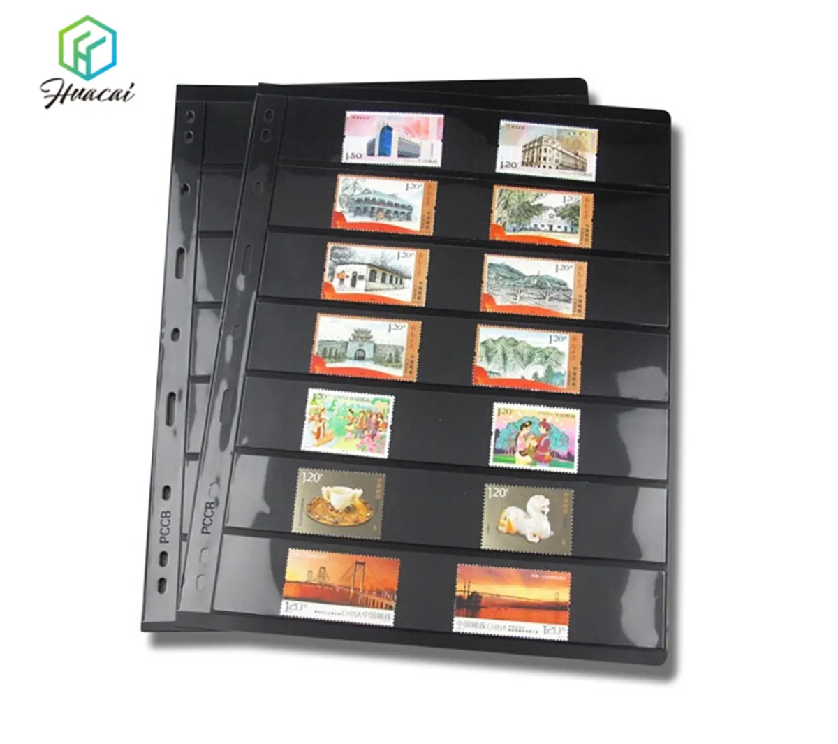 Flexible black PVC plastic 7 rows  stamp album page sheets leaf Folder for stamp collections or currency collection