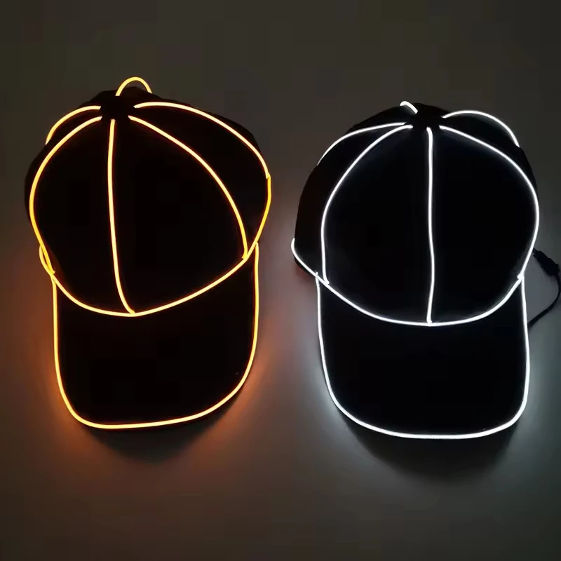 LED Glowing Hat EL Cold Light Neon Strip Tubes Baseball Cap for Hip-Hop Street Dance Performance Dress up Peaked Cap