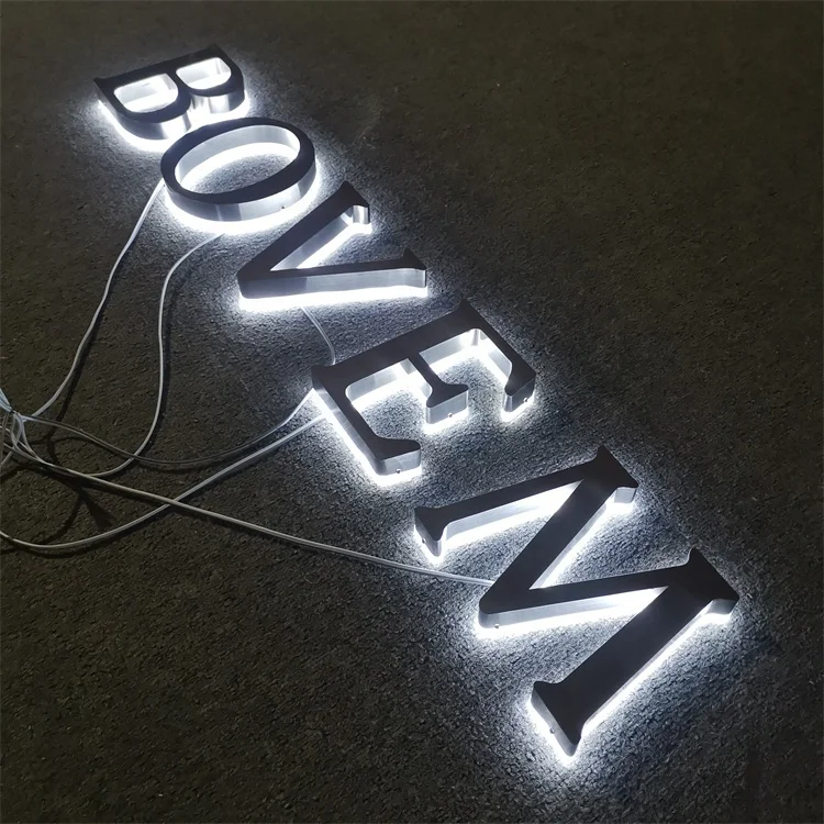 3D Lighting Acrylic Mini sign brushed sliver Led Signage Letter Steel LED Channel Letter Sign Custom shop store