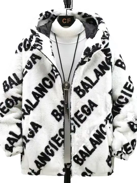 Winter new style plush coat cotton-padded jacket warm loose all-matching fashion letter pattern thicken hooded coat