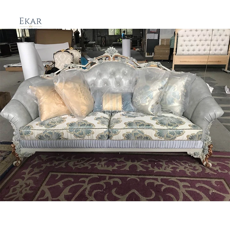 Retro Home Decor Wooden Sofa Furniture Luxury Solid Wood Carved Sofa European Living Room Furniture for Luxurious Palace