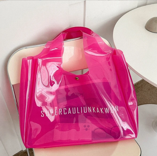 Custom logo extra large Personalized Summer PVC Tote Bag Transparent Shoulder Strap Waterproof Bridesmaid Beach Bag