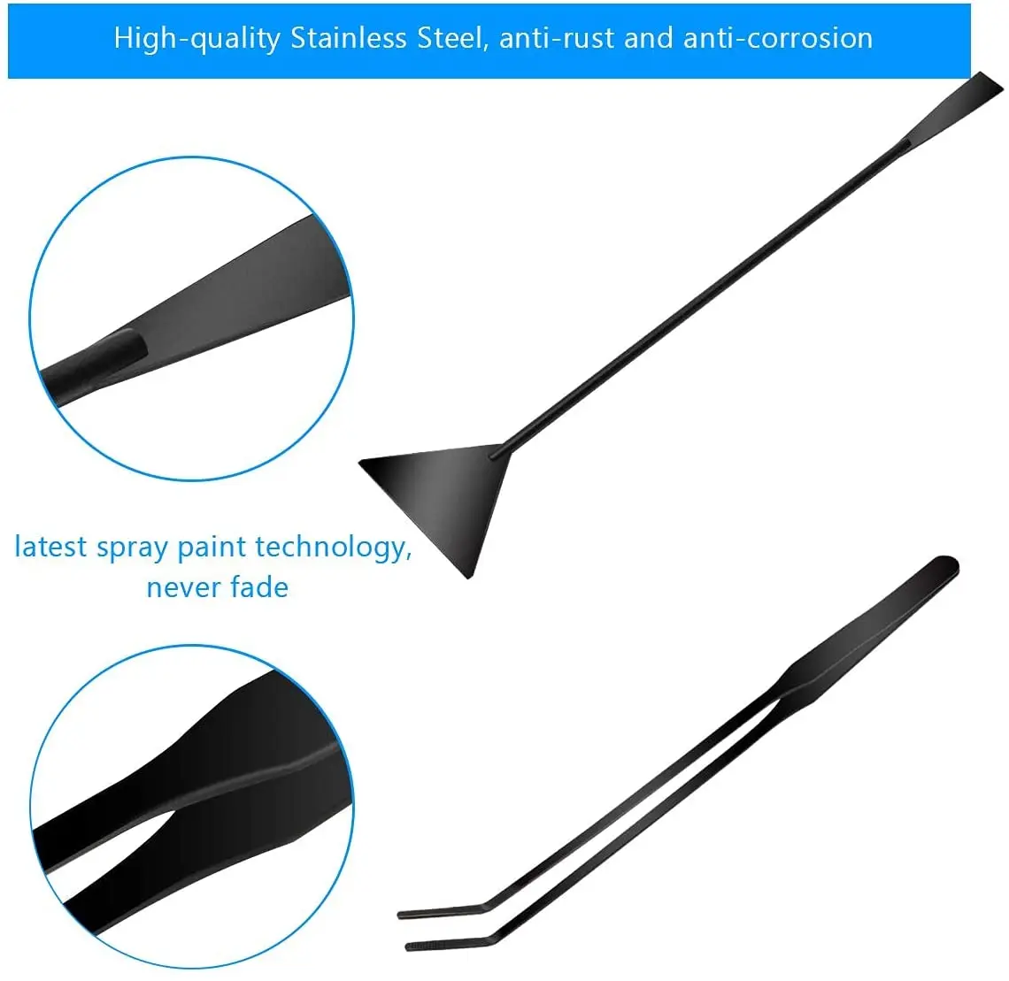 Aquarium Aquascape Tools Kit 4 in 1 Anti-Rust Aquatic Plant Aquascaping Tool Stainless Steel Black Tweezers Scissors Spatula