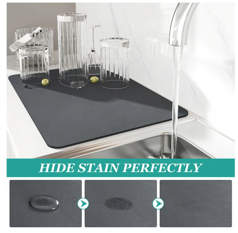 Foldable Dish Drying Mat Kitchen Diatoms Drain Pad Coffee Machine Pad Table Anti-scald Mat Non-slip Bathroom Absorbent Floor Mat