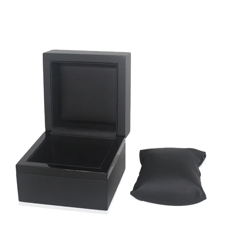 
Matte black lacquered wooden watch box with cyinder hinge 