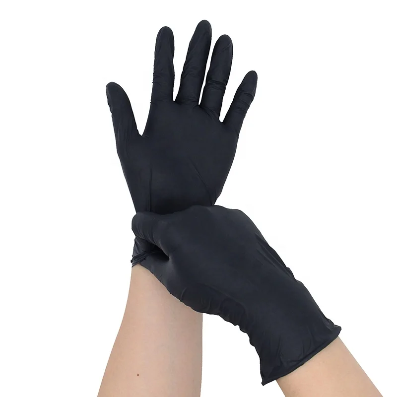 Latex-Free Nitrile Gloves Finger Texture Anti-slip Waterproof Gloves Black Disposable Nitrile Gloves Powder Free for Mechanic