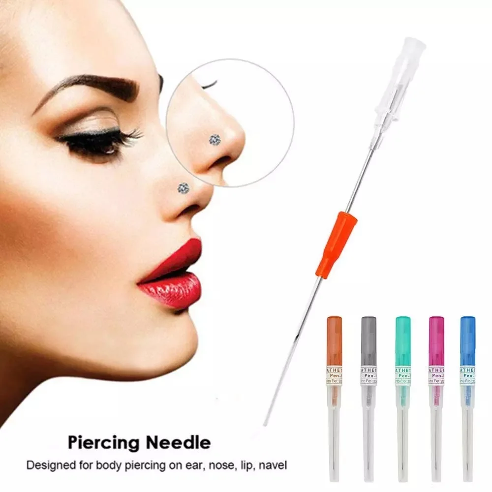 Stainless steel body piercing kit belly lip nose ear nipple piercing jewelry tools 14G 16G 18G 20G piercing needles sterilized