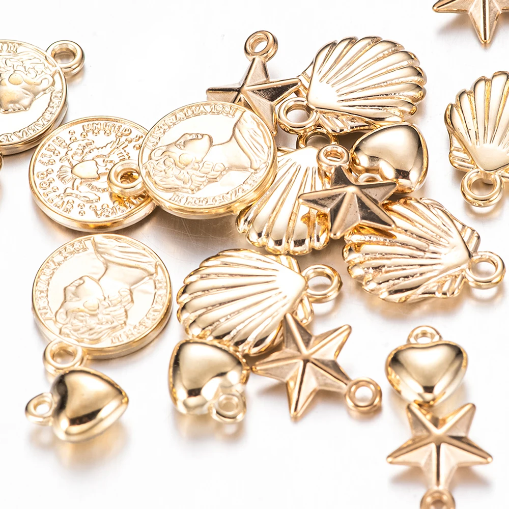 100pcs/lot Gold Color Star Shell Heart CCB Pendants Plastic Coin Charms For Making Bracelet Necklace Pendant Jewelry Beads