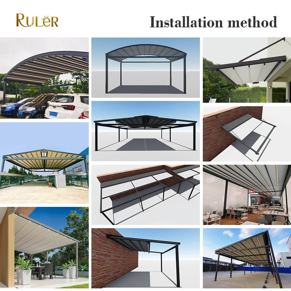 Motorized Retractable Curved Roof Awning Outdoor Folding Waterproof Gazebo Canopy
