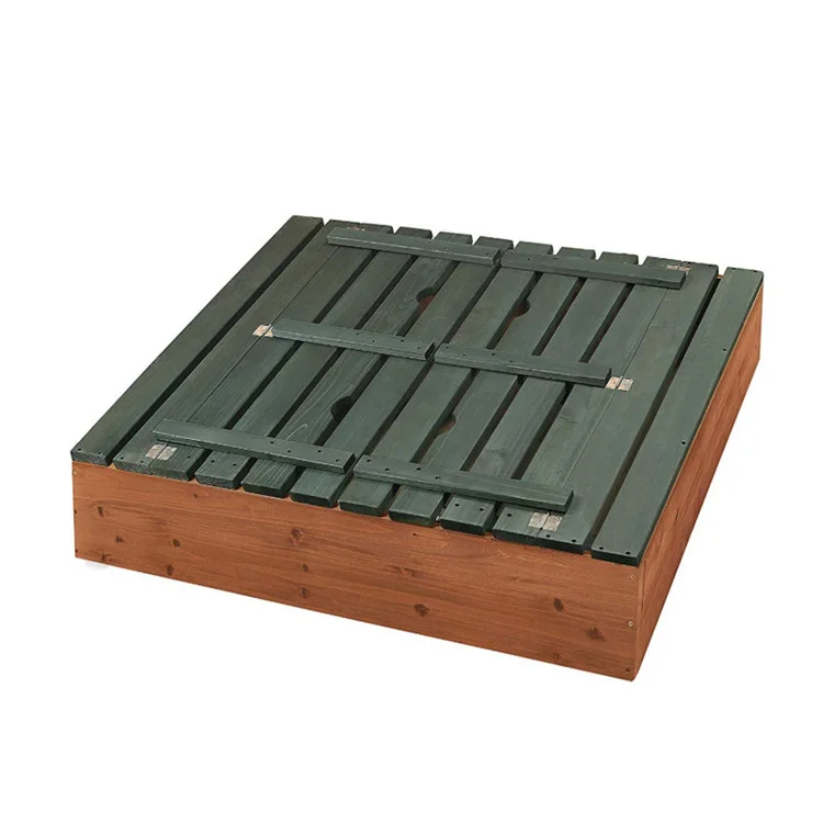 Large Natural Pine Wooden Sandbox for Kids with Foldable Bench & Cover Easy Assembly for Indoor/Outdoor Use