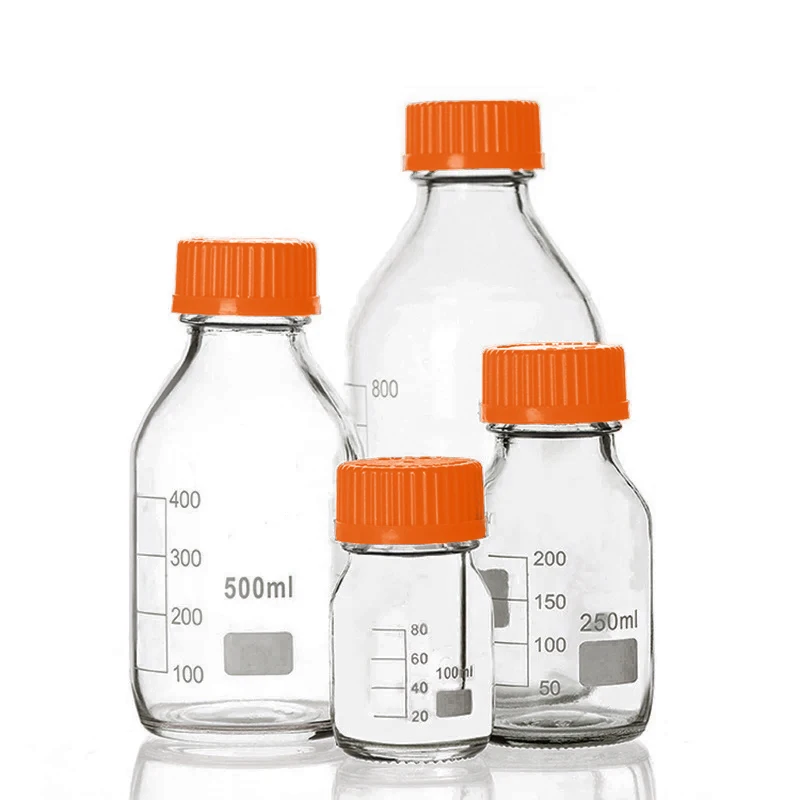 Круглые Бутылки Из Боросиликатного янтарного прозрачного стекла, 25 мл, 50 мл, 100 мл, 250 мл, 500 мл, 1 л, лабораторные реагенты