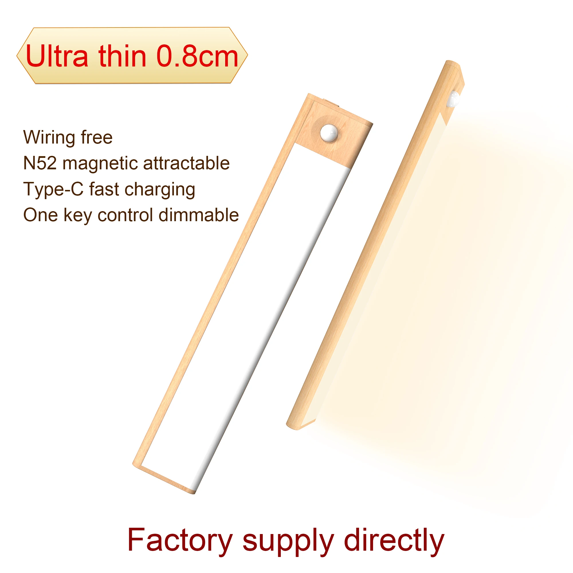 LED Cabinet Light Clear Luminous USB Body Lamp Furniture Light OEM Switch Magnetic Wall Motion Sensor Under LED Cabinet Light