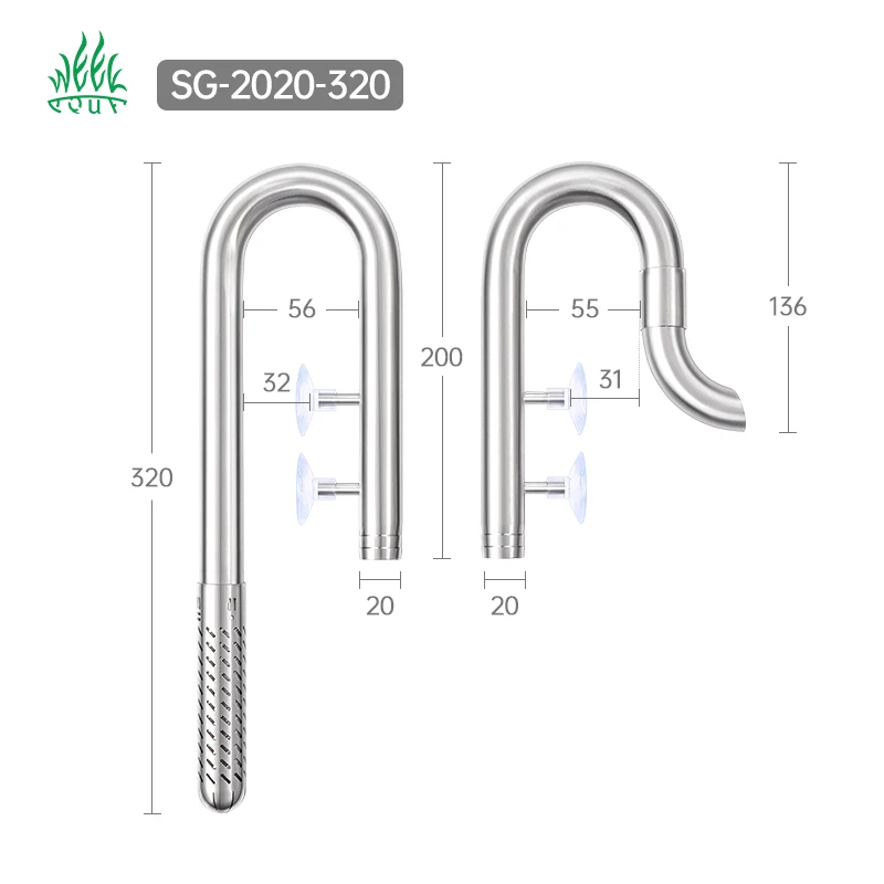 Stainless Steel Pipe Lily L PIPE SET-320mm Inflow Outflow 20mm 20/26 Hose Filter Bucket Parts Aquarium Water Plant Tank