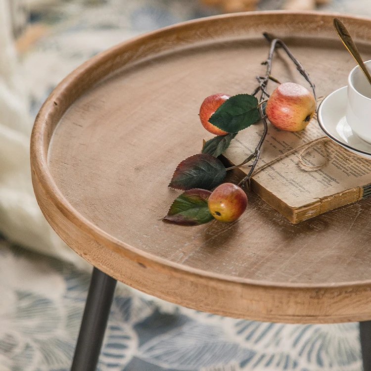 3 Legs Cedar Iron Side Table Home Furniture Industrial Style Coffee Table Living Room Balcony Round Table