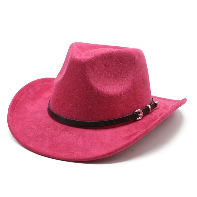 Custom Autumn Winter Vintage Solid Cowboy Roll Up Edge Panama Hat Men Women Classic Wide Brim Felt Fedora Hat with Belt Buckle