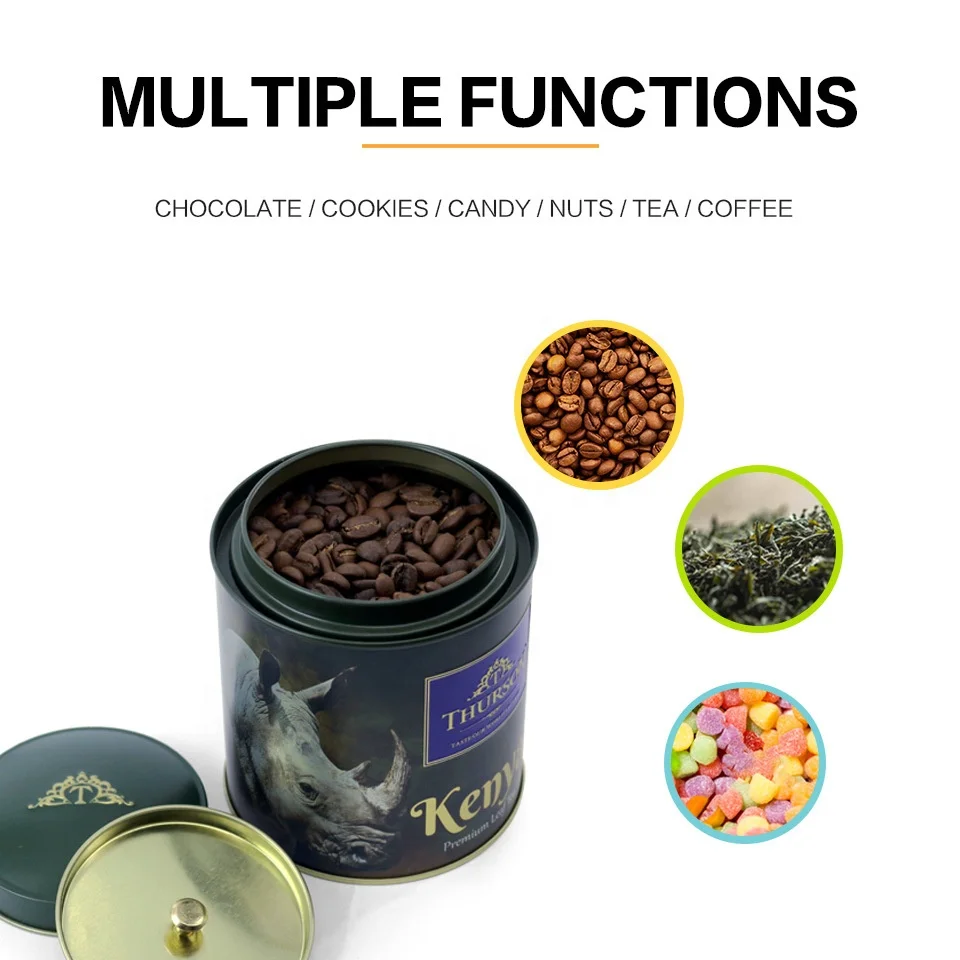 Luxury Custom Double Lid Metal Packaging Coffee Bean Storage Round Container Airtight Tea Tin Boxs for coffee tea