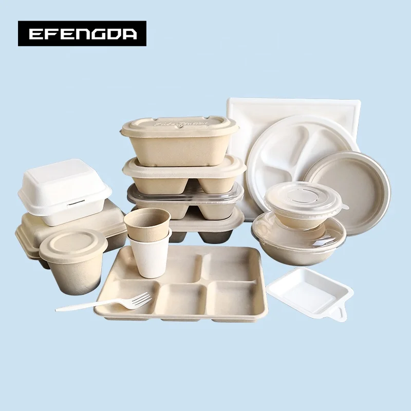 Eco-Friendly biodegradable disposable sugarcane bagasse tableware plates bowls boxes cups