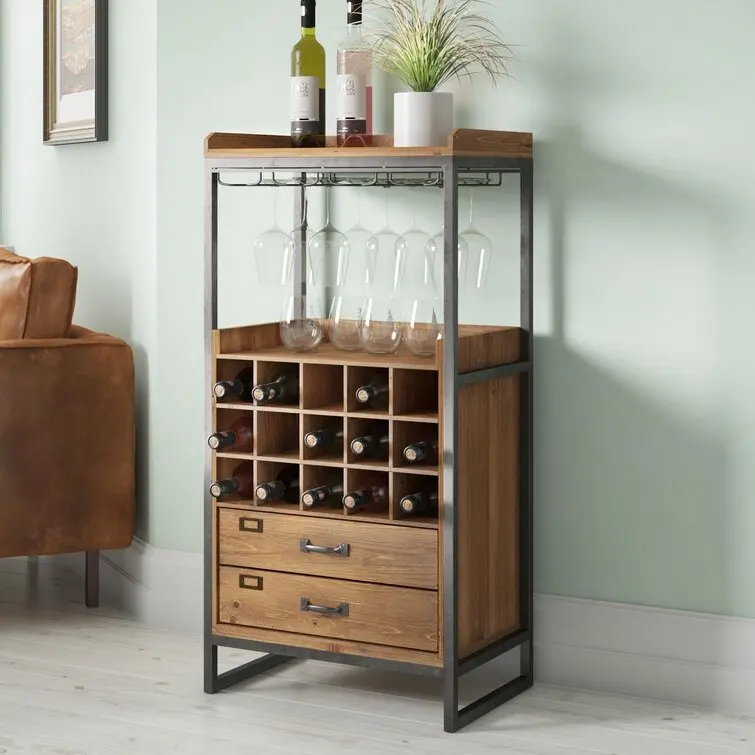 Mini Wine Bar Cabinet Corner Whiskey Display Shelf Floor Liquor Storage Bar Finley 15 Bottle Wine Cabinet for Home Living Room