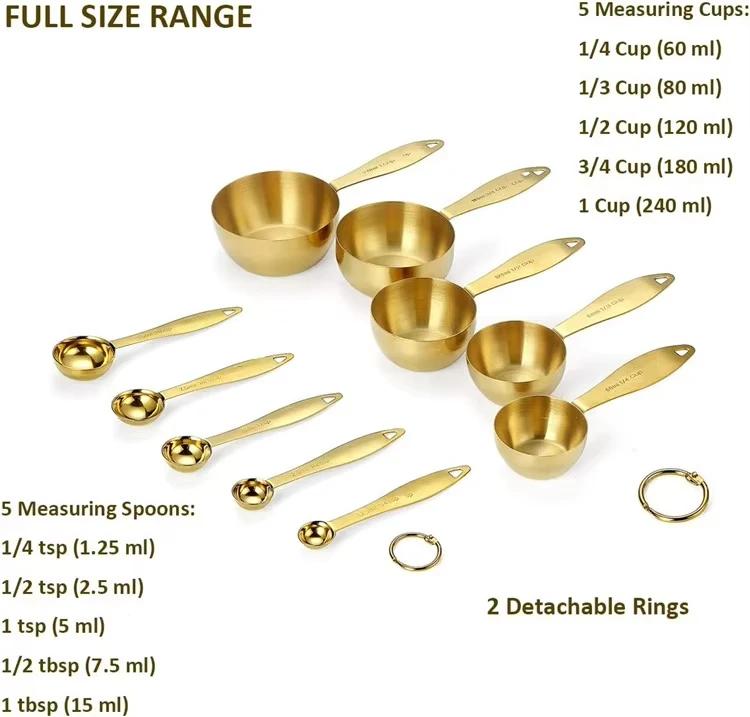 ANJUKE Premium Quality Accurate Measurement Engraved Markings Durable Stainless Steel Gold Measuring Cups Spoons Set