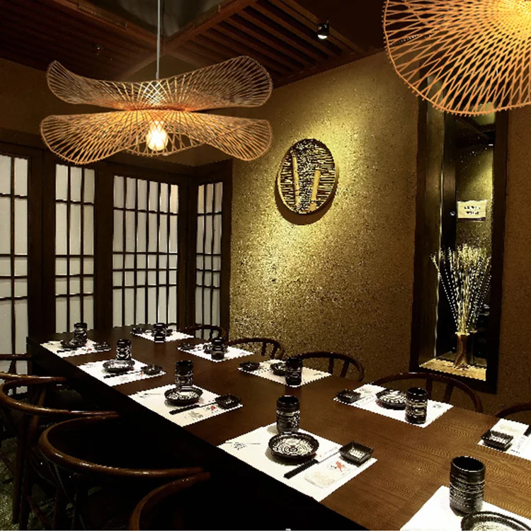 China Art Natural Weave Dome Shade Ceiling Light Restaurant Bar Cafe Kitchen Hanging Modern Led Bamboo Pendant Light Chandelier