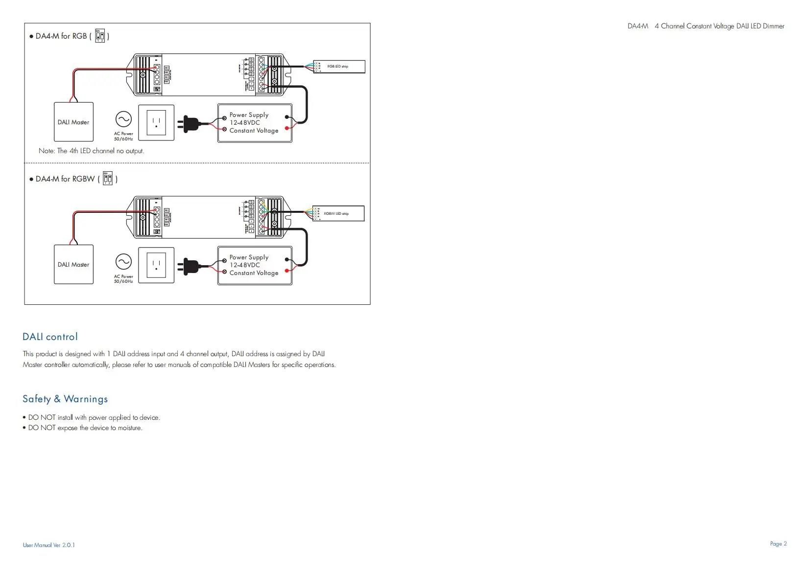 DANS CE SAA Dali 230V  DA4-M  DT8 4 channels led light  Controller Dimmer