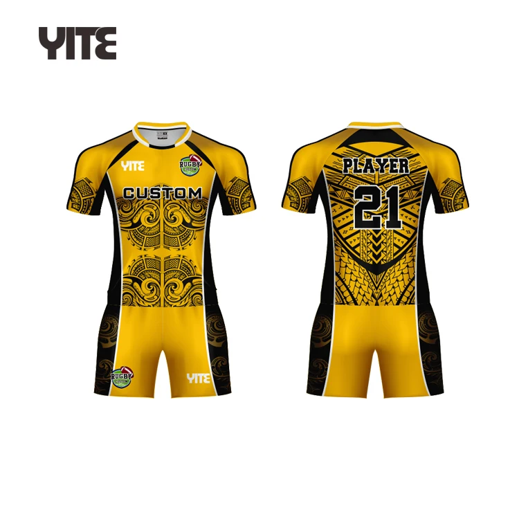 Custom top quality super rugby jersey quick dry sublimated yellow rugby uniform oem short sleeve rugby shirt