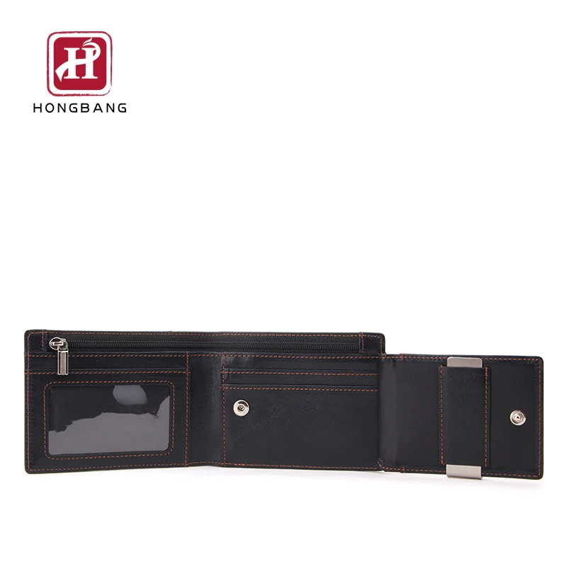 Wallet with money clip OEM customize zipper cash compartment leather wallet