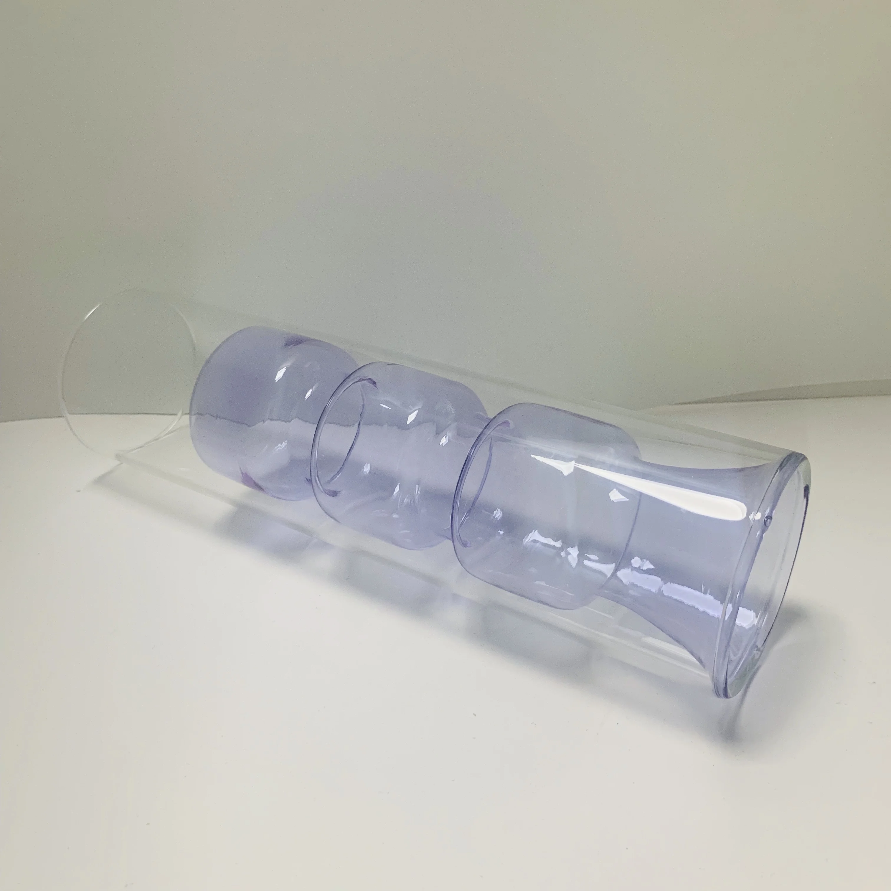 Custom Made Clear Double-wall Glass Petal Vase With Violet Seed For Desktop Decoration Floral Centerpieces