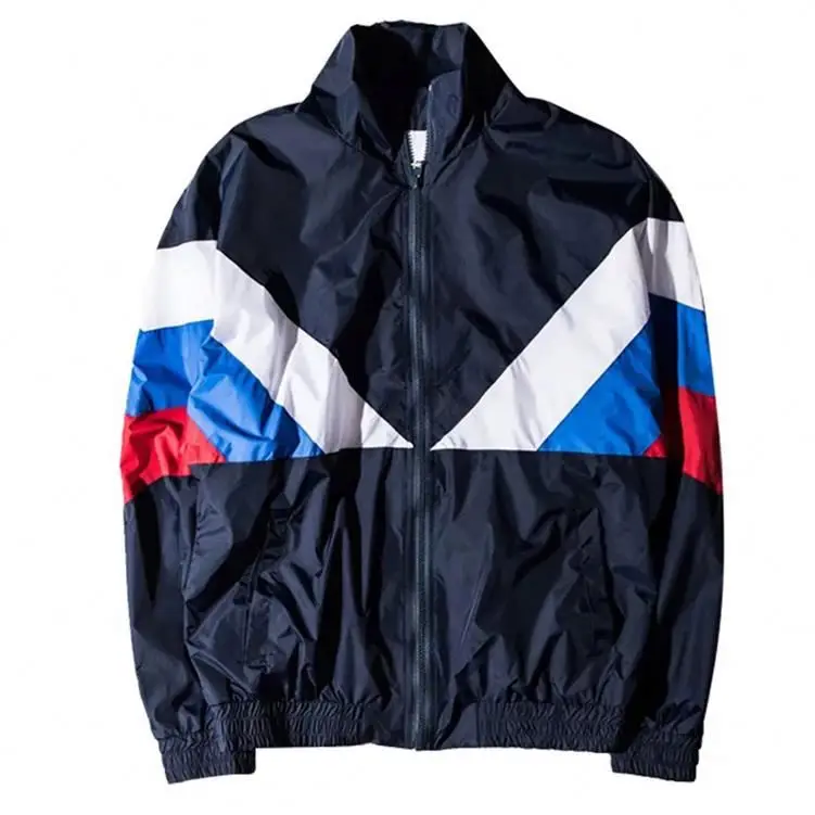 Custom logo street Retro Mens Windbreaker Color Block Nylon Jacket men