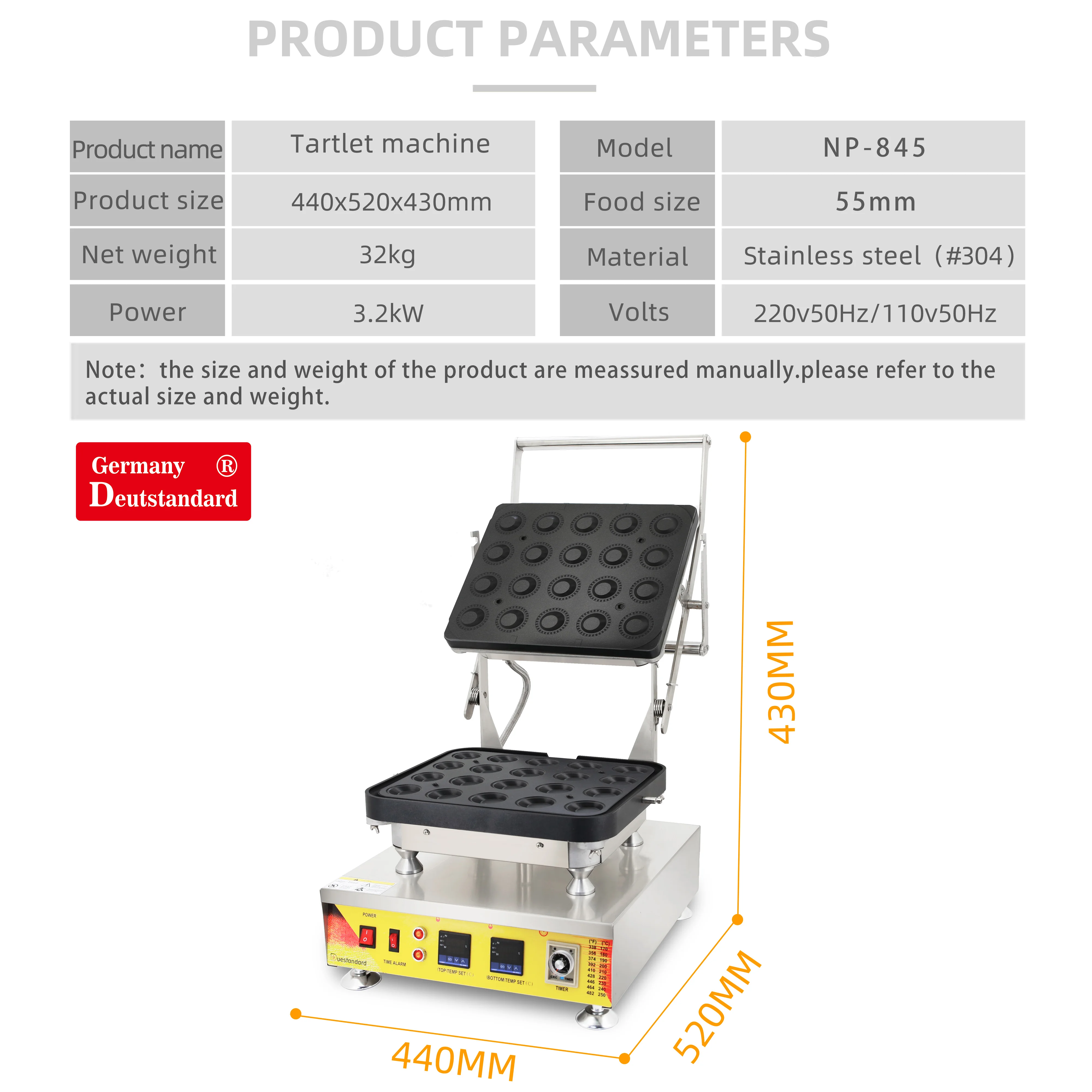 Germany Deutstandard NP-845 Round 55/34 mm 20 Hole Tart Pie Machine Sweet Tarts Egg Tart Peel Machine